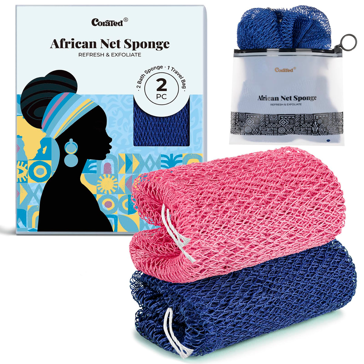 CORATED esponja de red africana con exfoliación profunda para piel suave