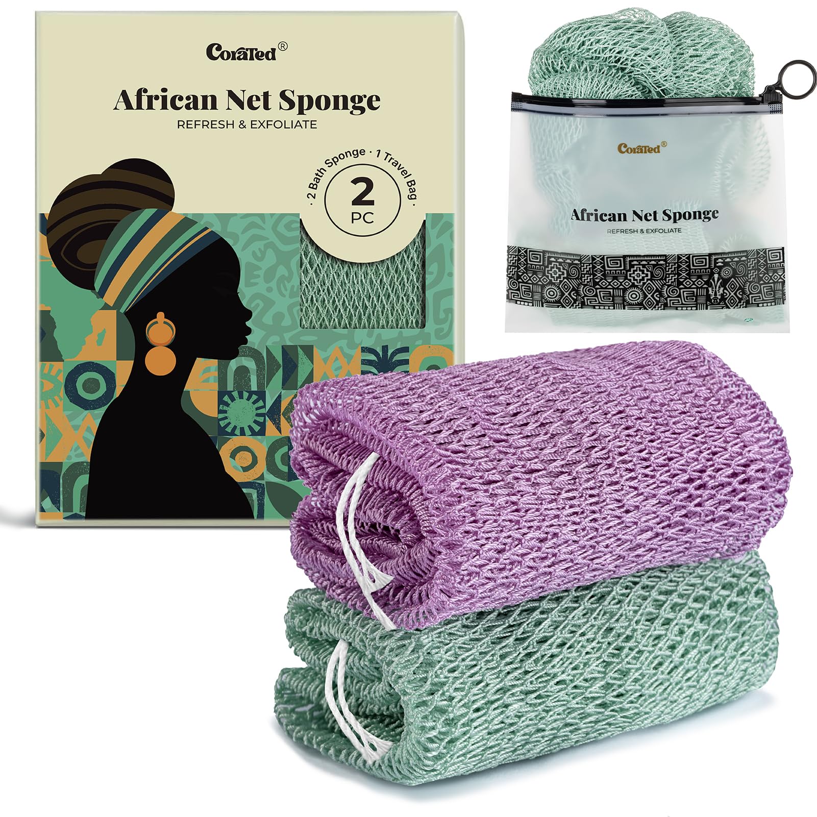 CORATED esponja de red africana con nudos para exfoliar la piel.
