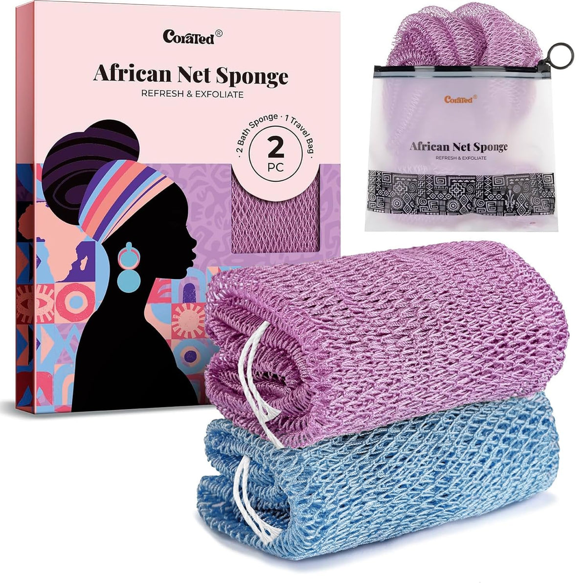 CORATED Esponja de red africana con nudos - exfoliación profunda para la piel