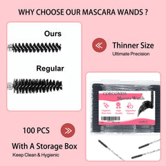 Corconess disposable lash spoolies, hygienic wand for safe lash and brow grooming.