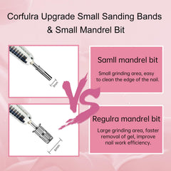 CORFULRA 100-piece mini sanding bands kit organized for DIY and salon use.
