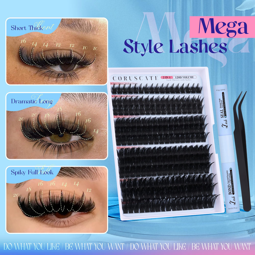 CORUSCATE 120D volume lash clusters with bond and seal for salon-like fullness