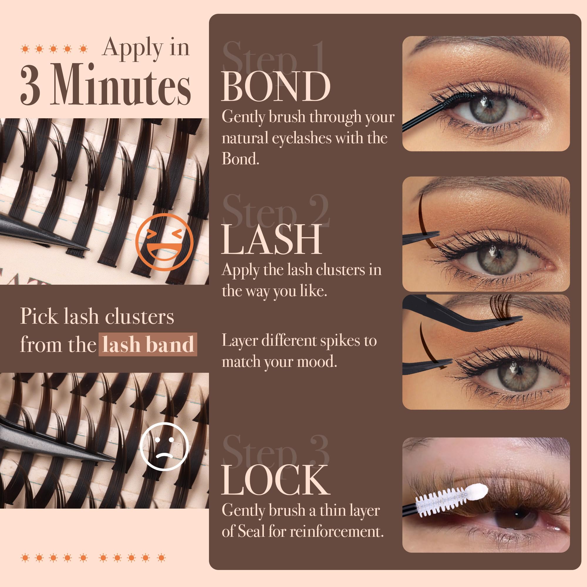 CORUSCATE brown lash clusters provide versatile options for layered looks