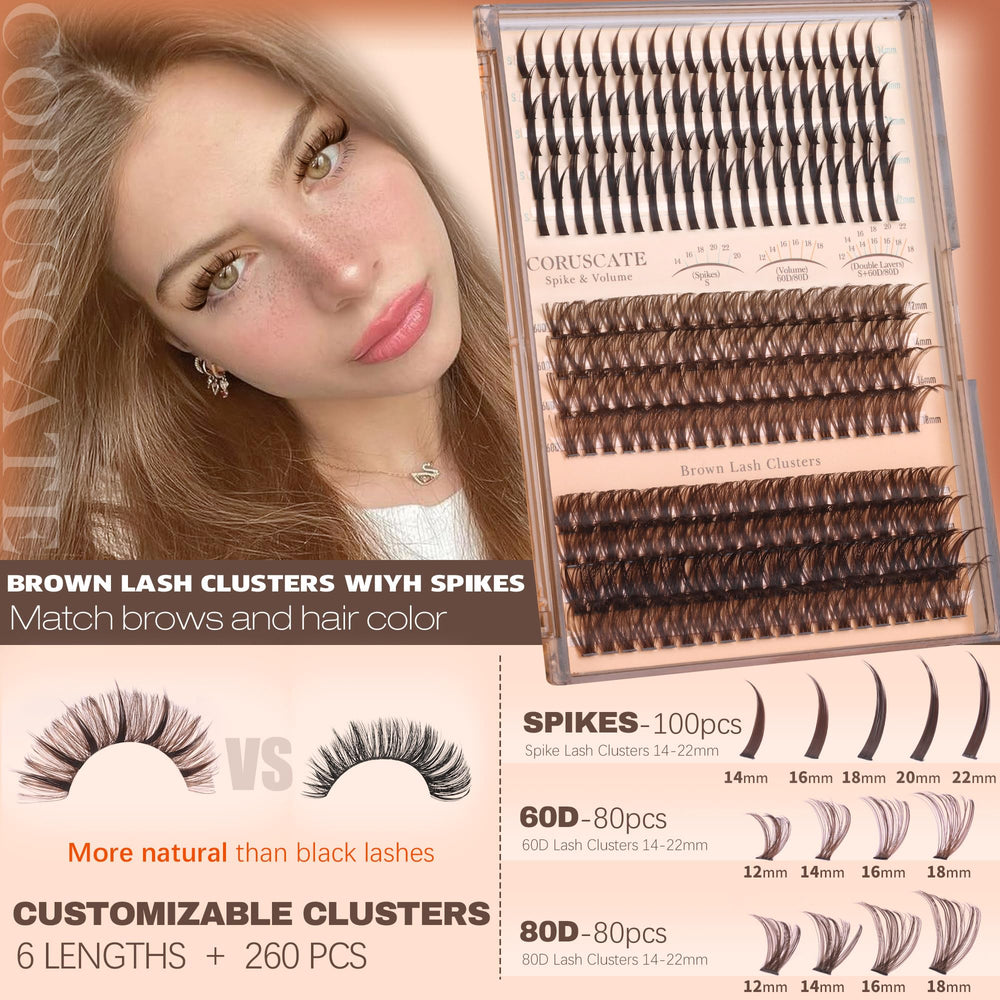 CORUSCATE brown volume lash clusters 60D80D blend softly with light hair