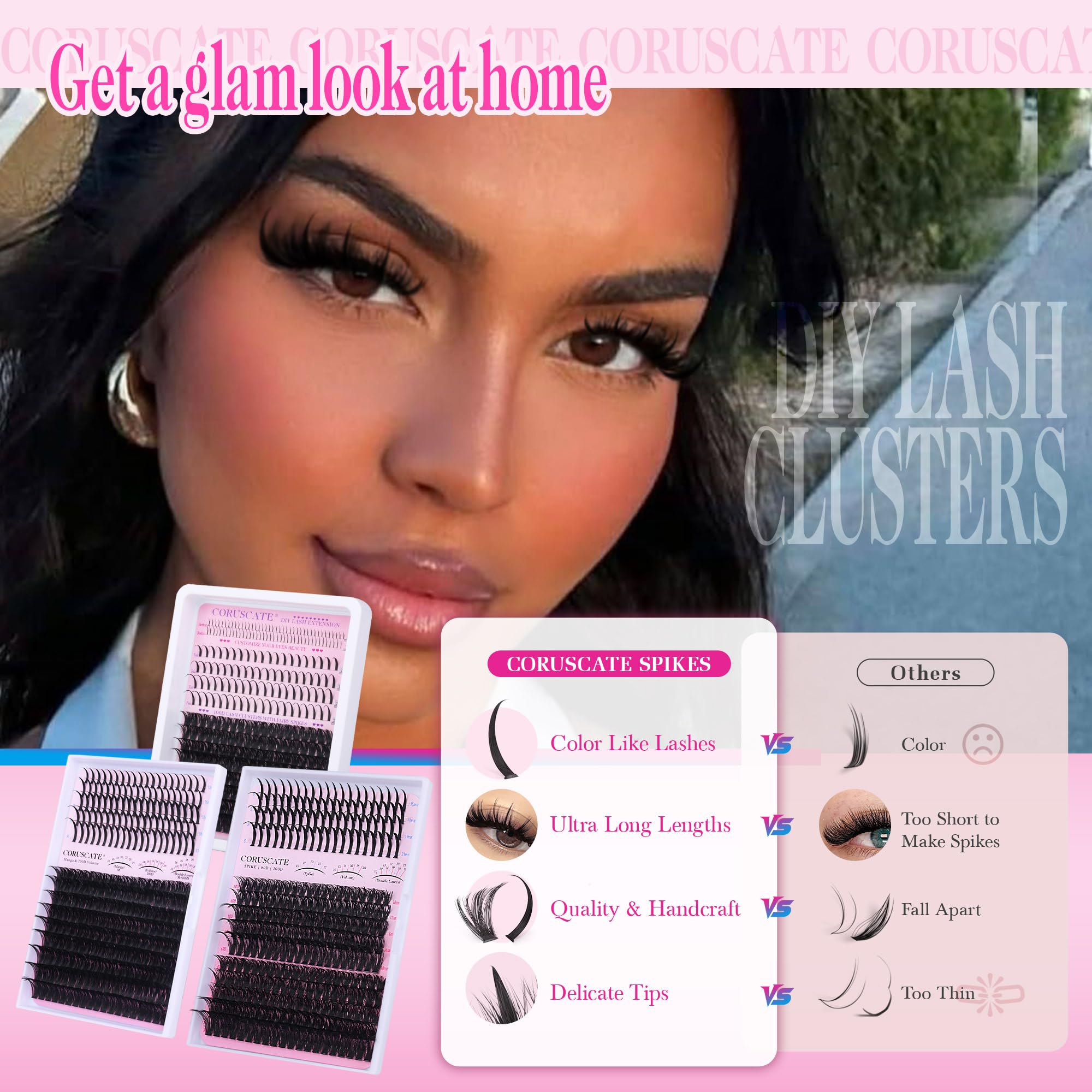 CORUSCATE DIY lash kit packaging supports at-home styling ease.