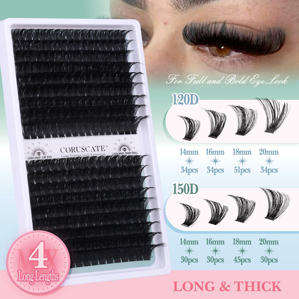 CORUSCATE lash clusters 14-20mm lengths enable customizable eye looks.