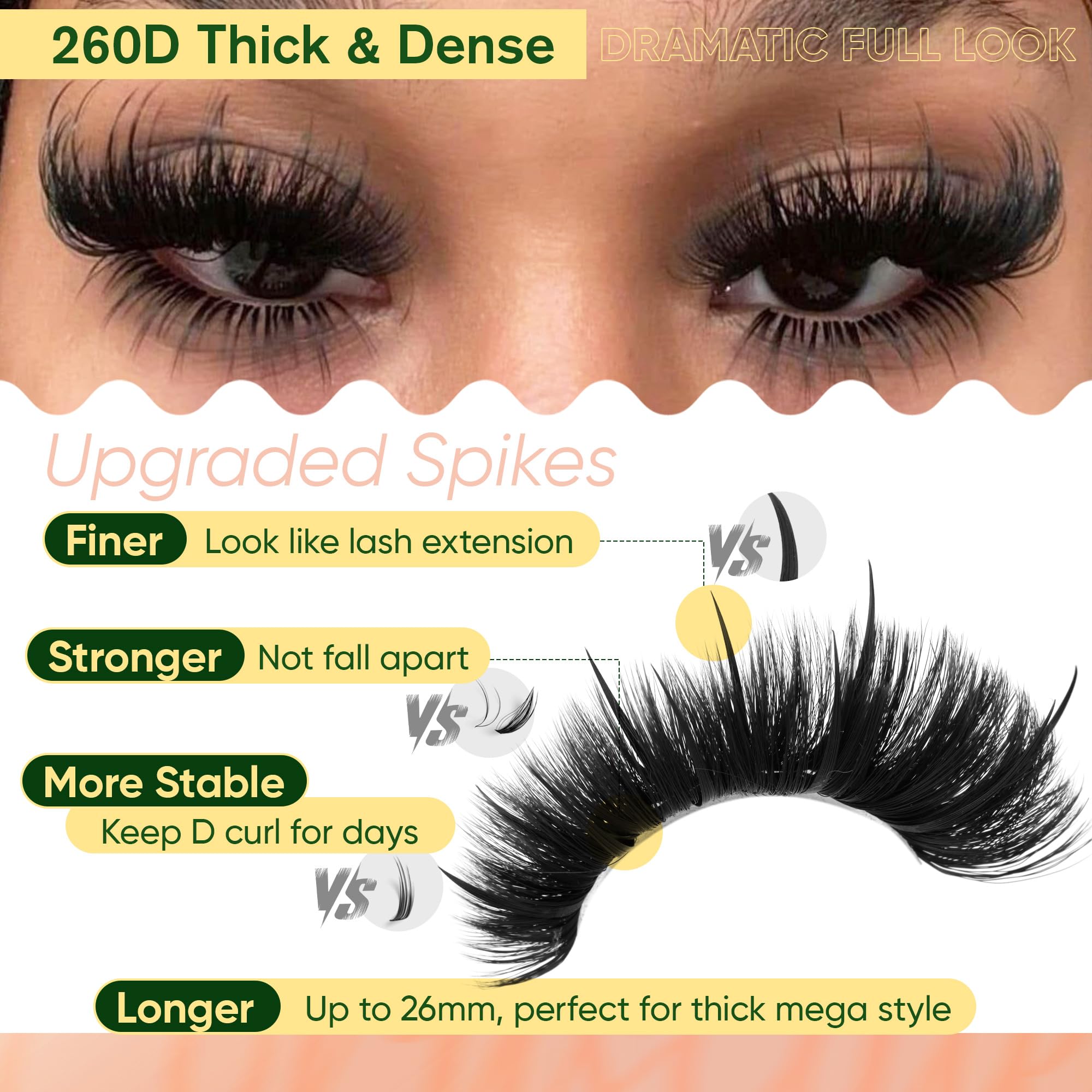 CORUSCATE 260D volume lash clusters 14–24 mm add dense drama.