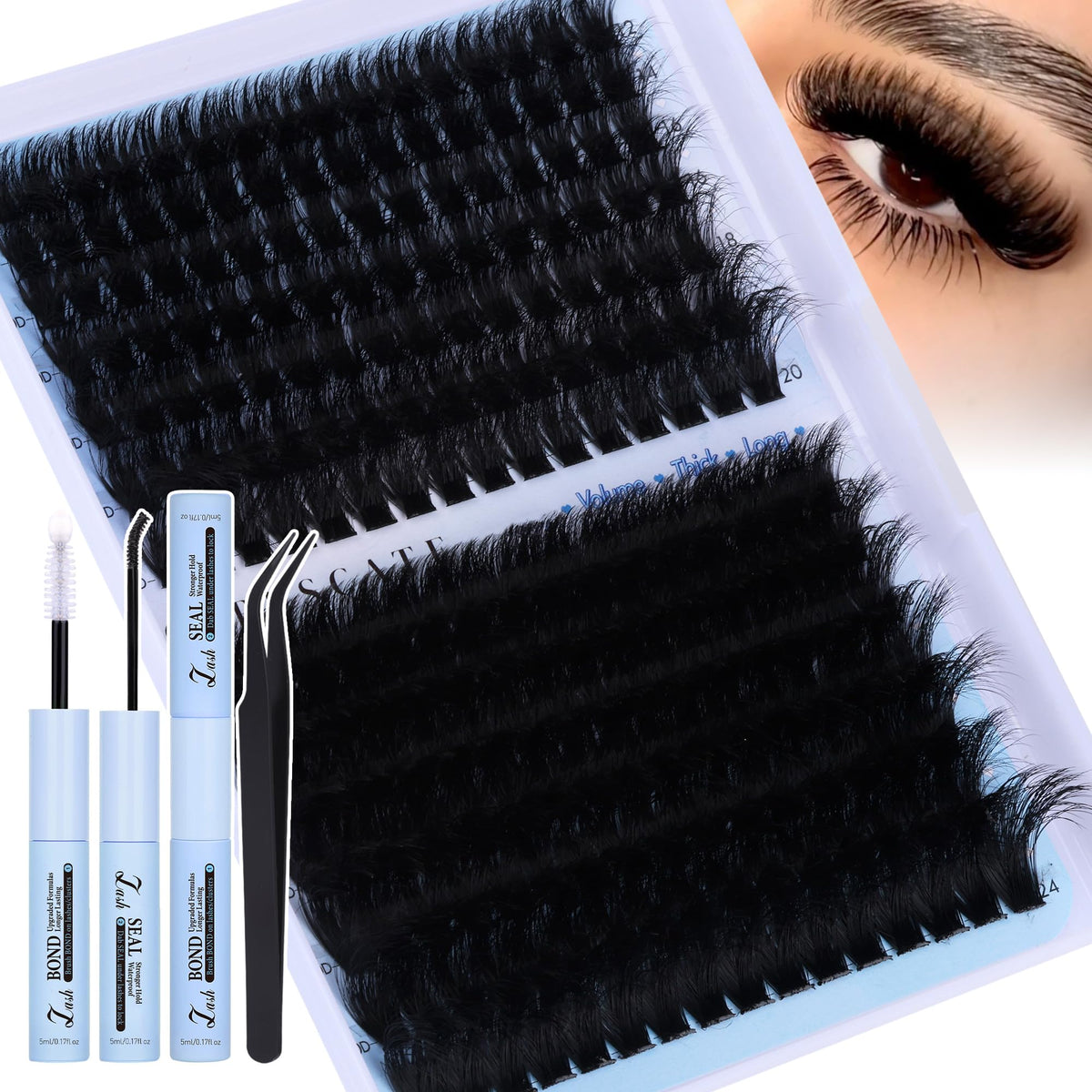 CORUSCATE lash clusters kit bundle with ultra thick 160D+260D for bold volume.