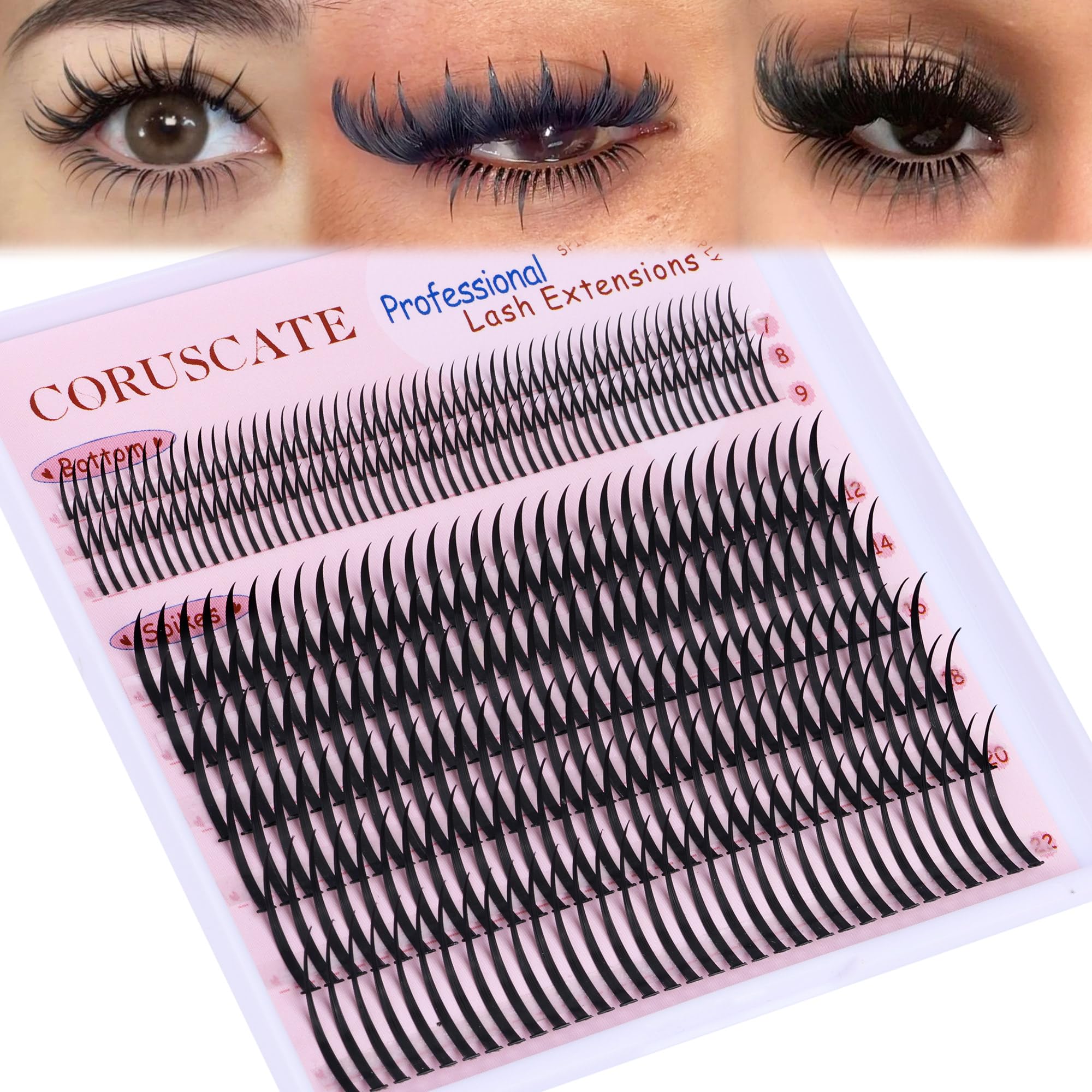 CORUSCATE lash clusters spikes 12-22mm for dramatic manga-inspired eye definition.