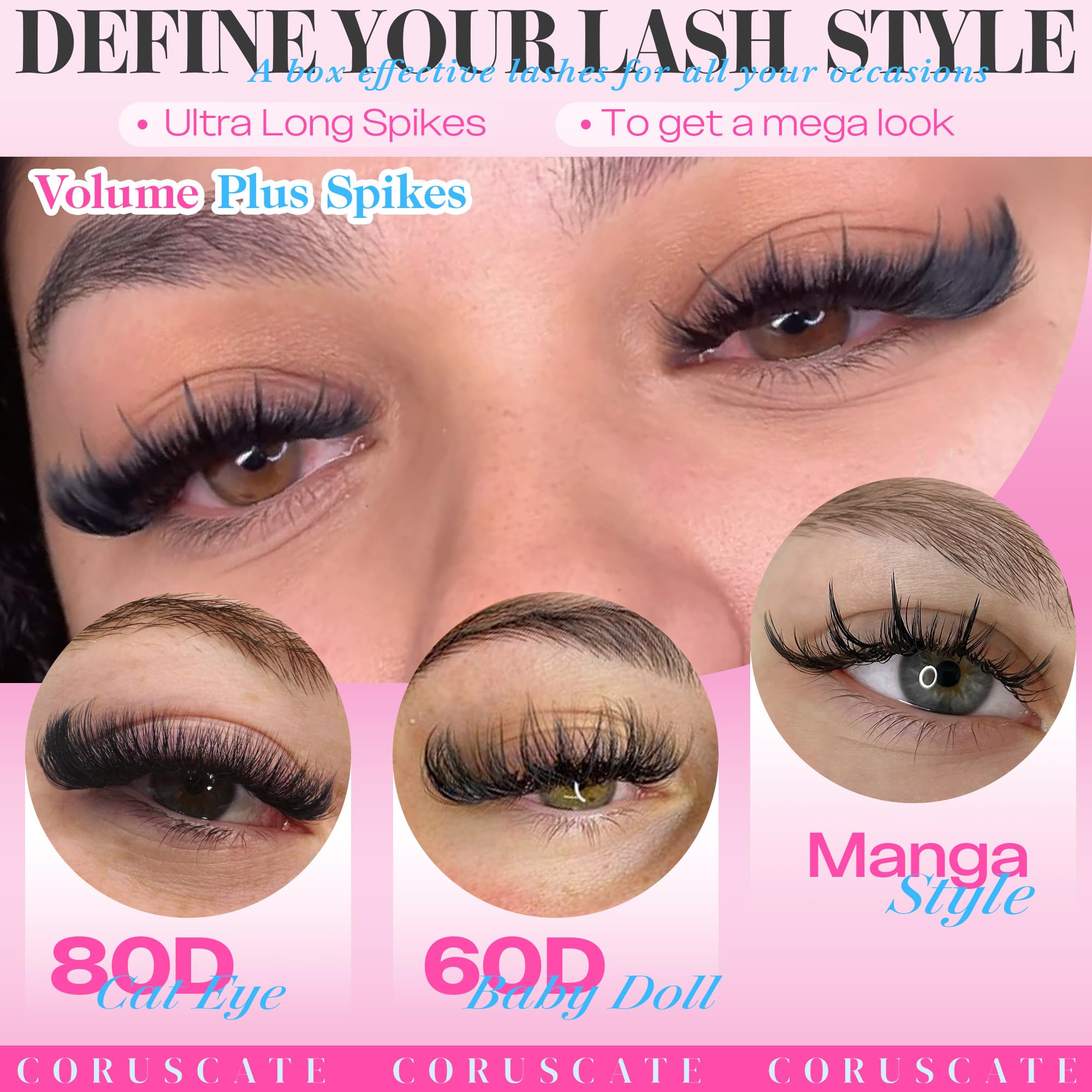 CORUSCATE manga lash clusters create full, dramatic lashes for stage-ready style.