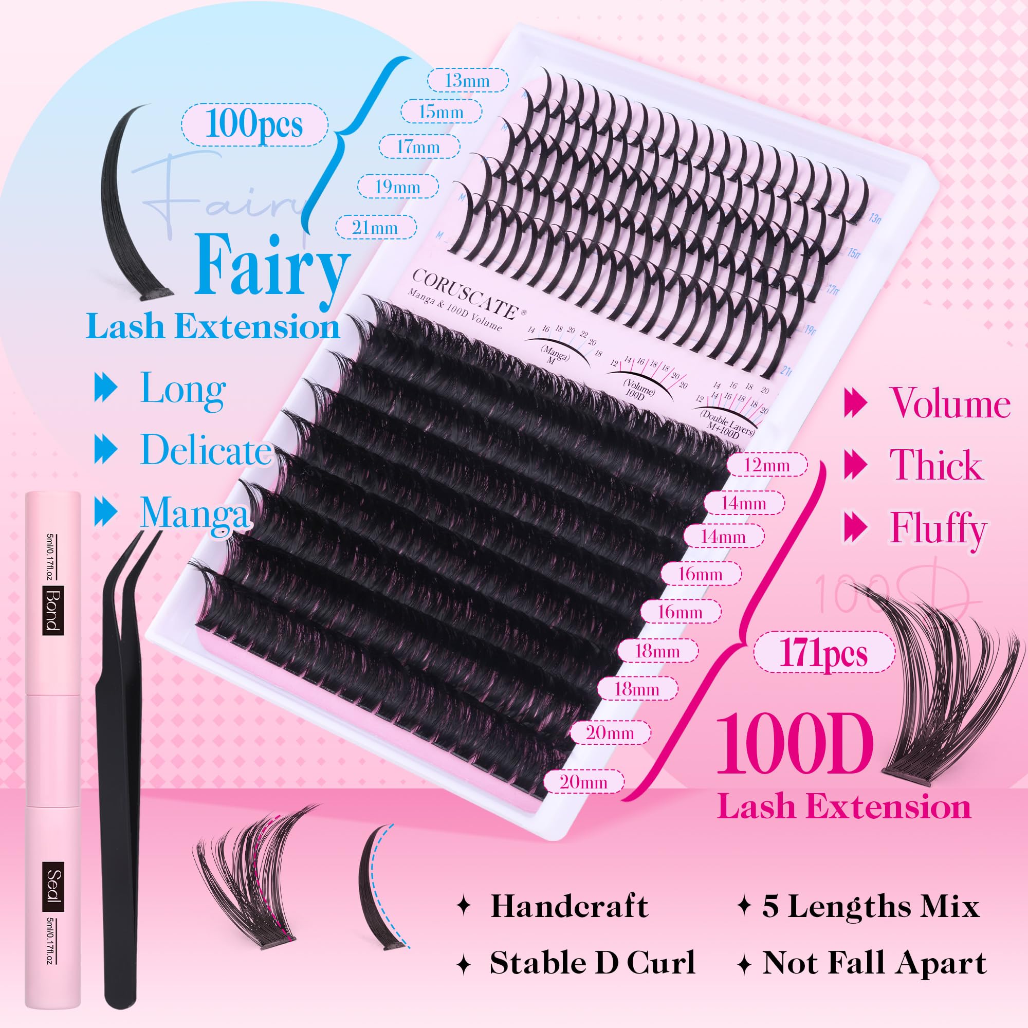 CORUSCATE spike lashes 13–21mm for bold spikes and drama.
