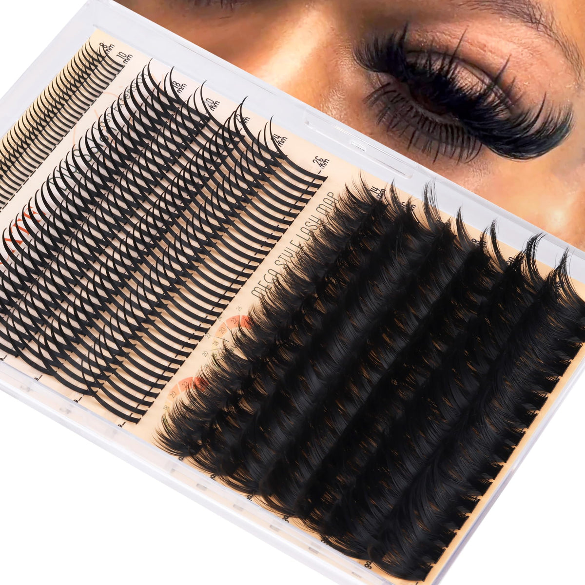 CORUSCATE spike lash clusters 18–26 mm for bold, editorial lashes.