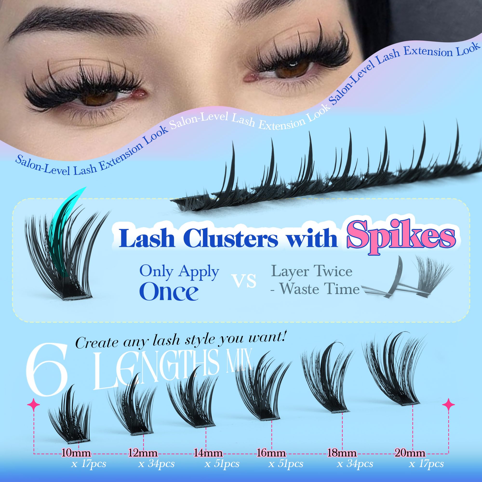 CORUSCATE Spiky Lash Clusters 16mm add subtle length with feathery dimension.