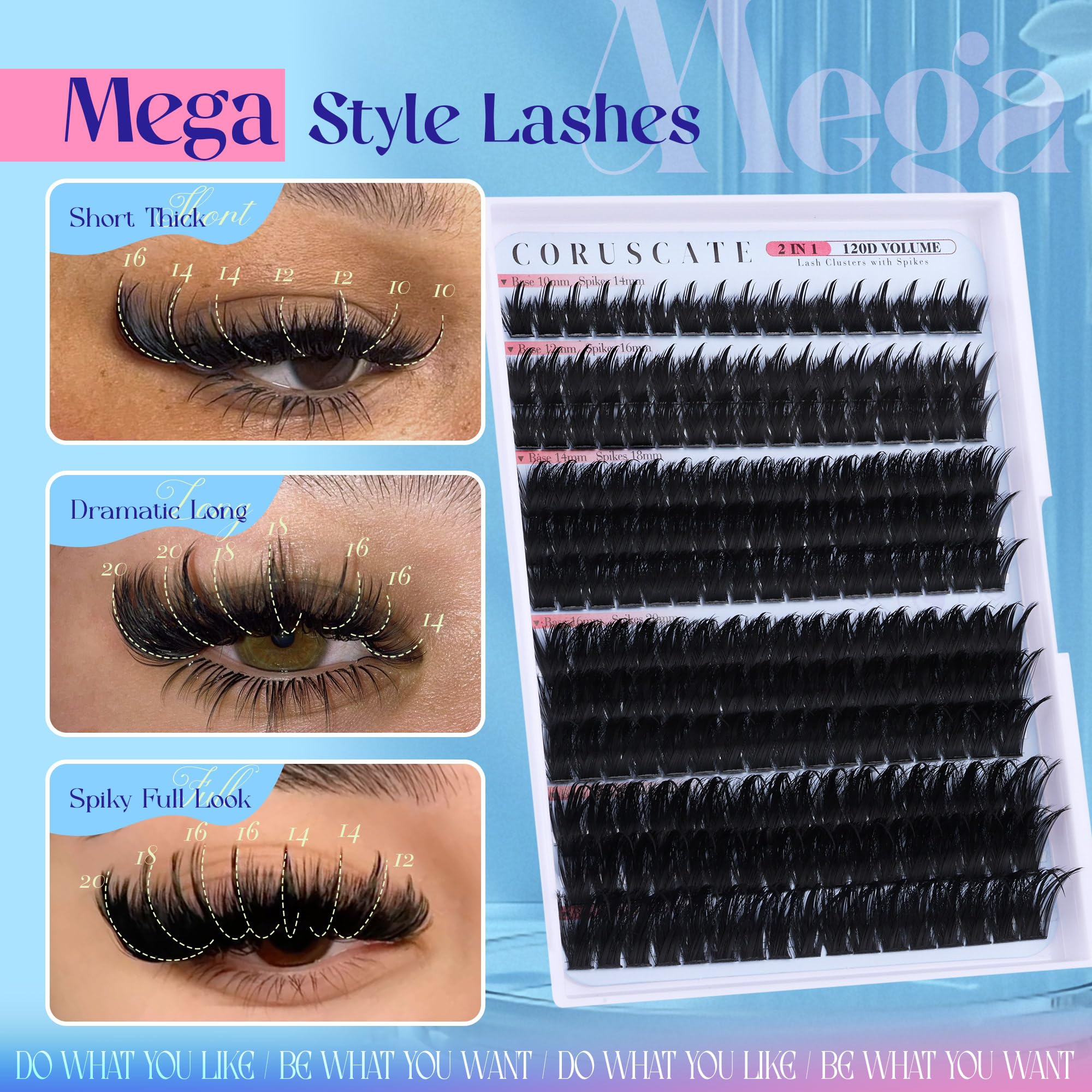 CORUSCATE Spiky Lash Clusters 18mm create dramatic fullness for evening looks.