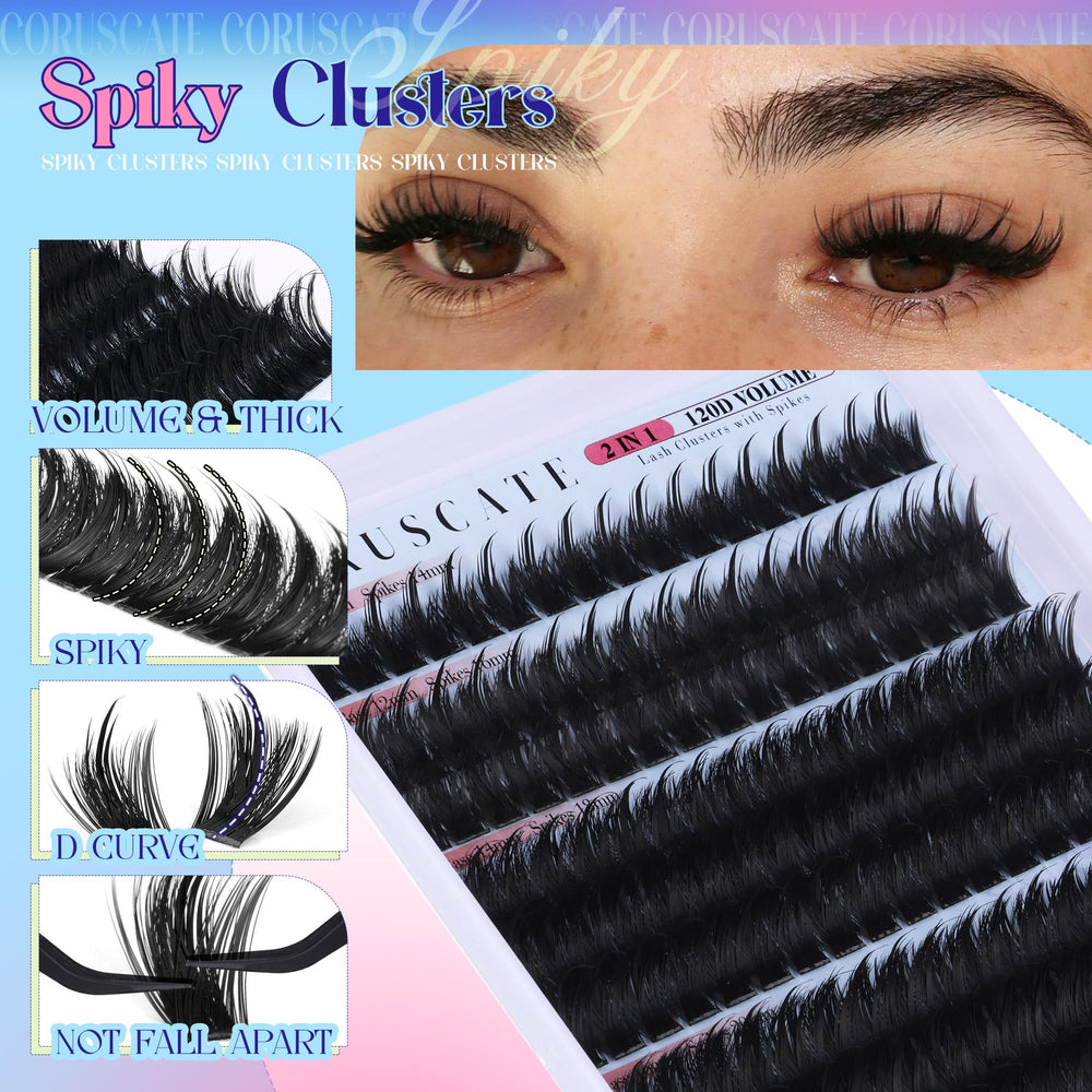 CORUSCATE Spiky Lash Clusters 22mm maximize volume for bold impact.