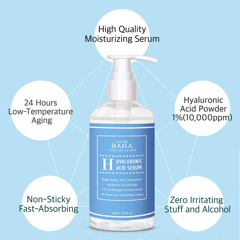 Textura ligera de Cos De BAHA serum hialurónico, rápida absorción para uso diario.