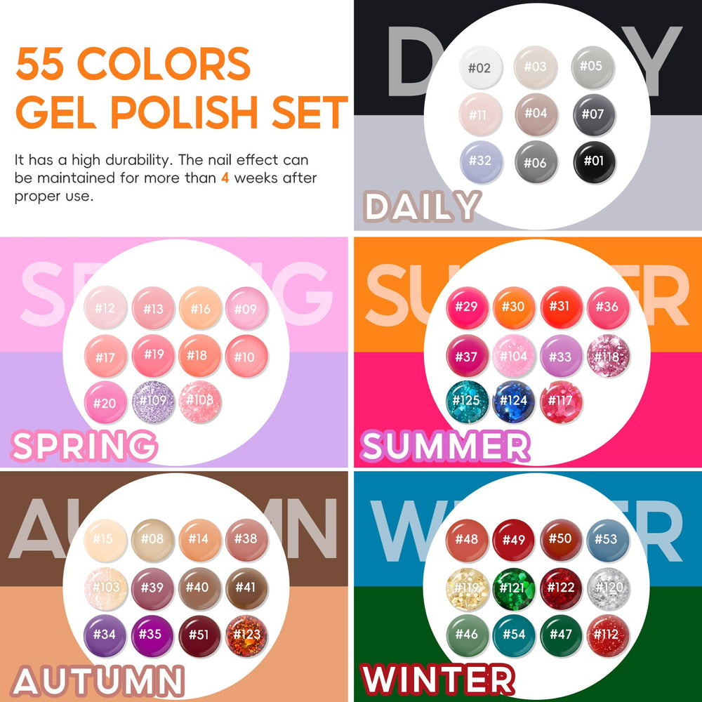 COSCELIA 55 gel color shades displayed for endless nail design options