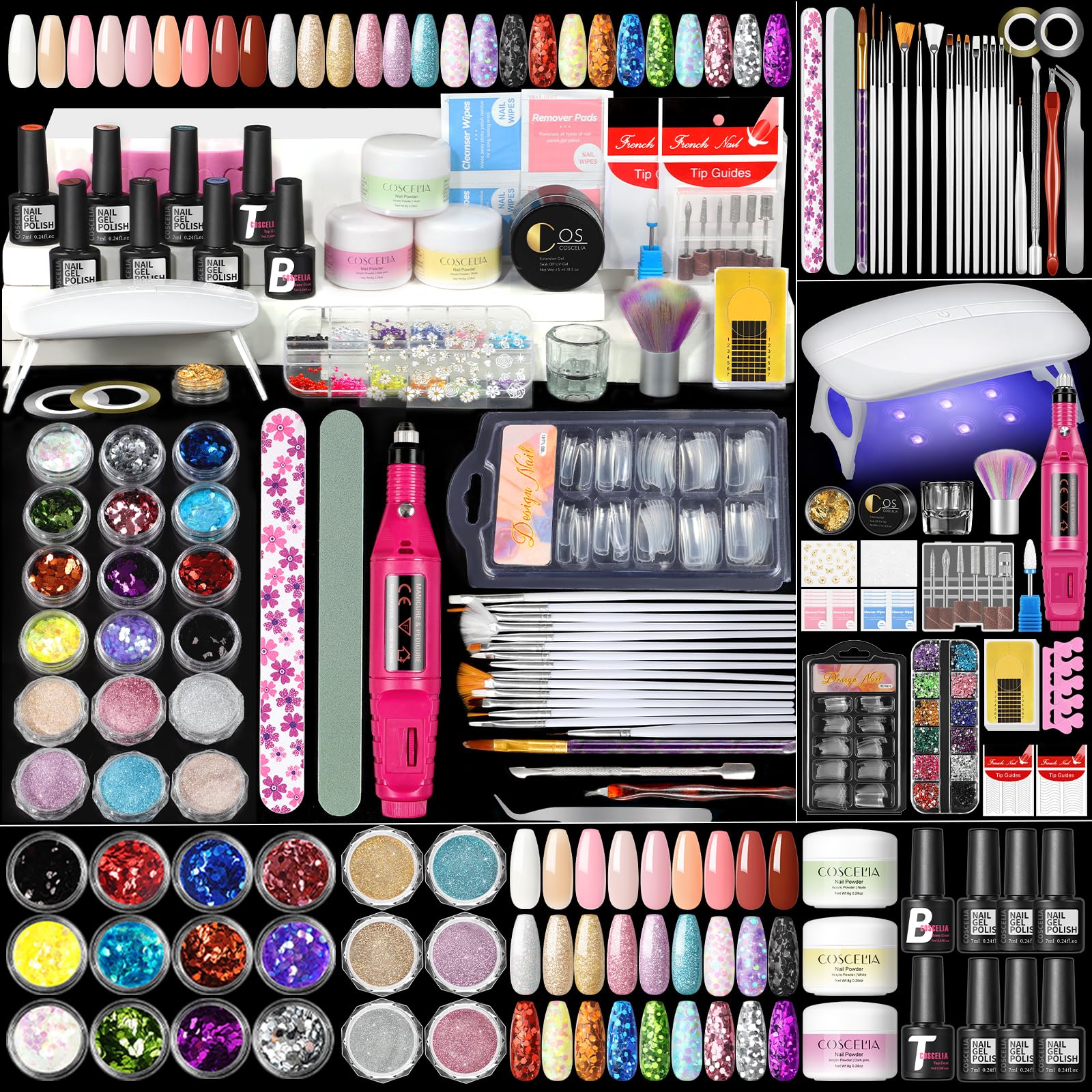 COSCELIA nail kit front view highlights an all-in-one set for at-home nail art