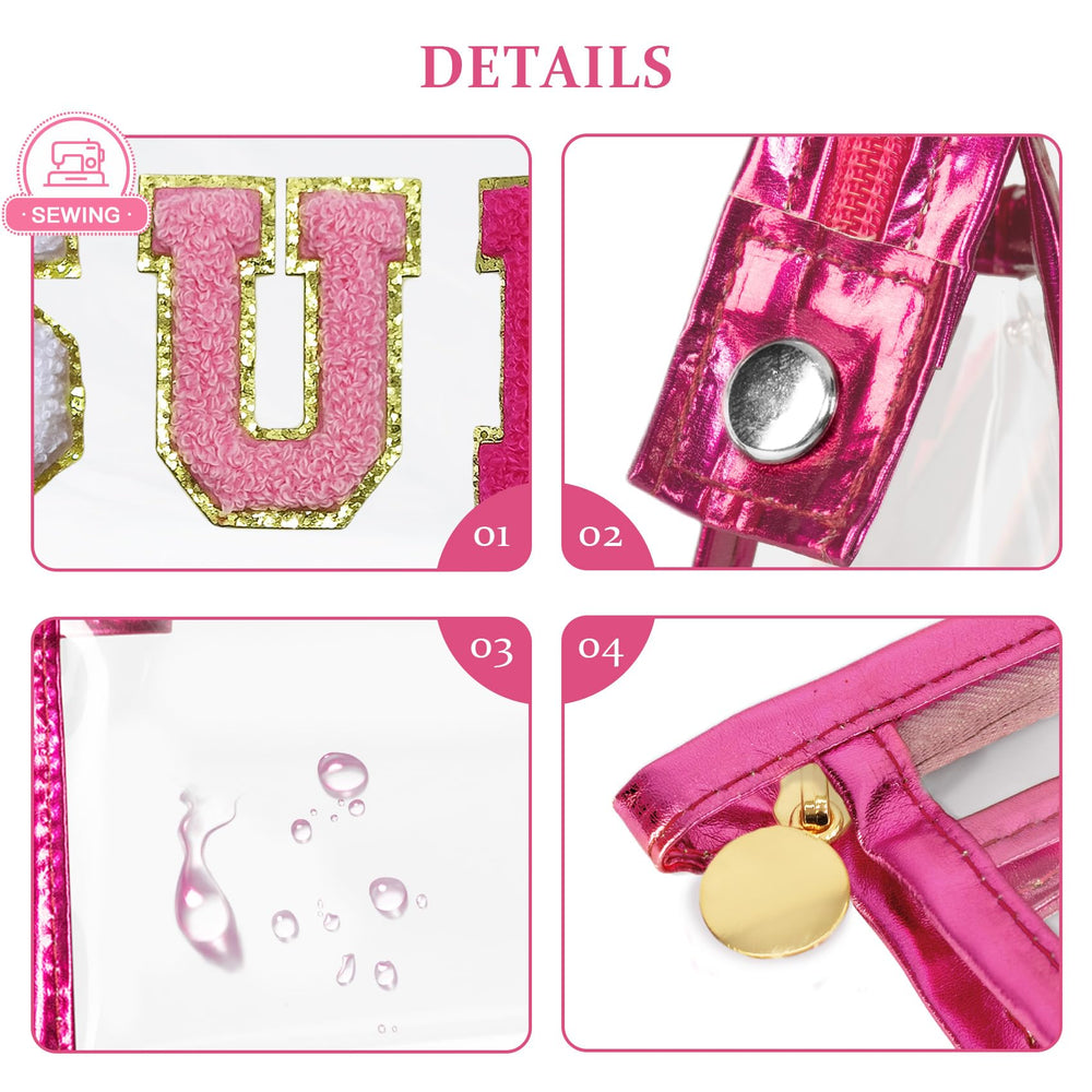 COSHAYSOO bag close-up highlights pink chenille SUN patches for durability.