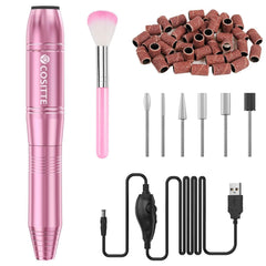 Lima eléctrica COSITTE rosa con USB para uñas, ideal para retoques fuera de casa.