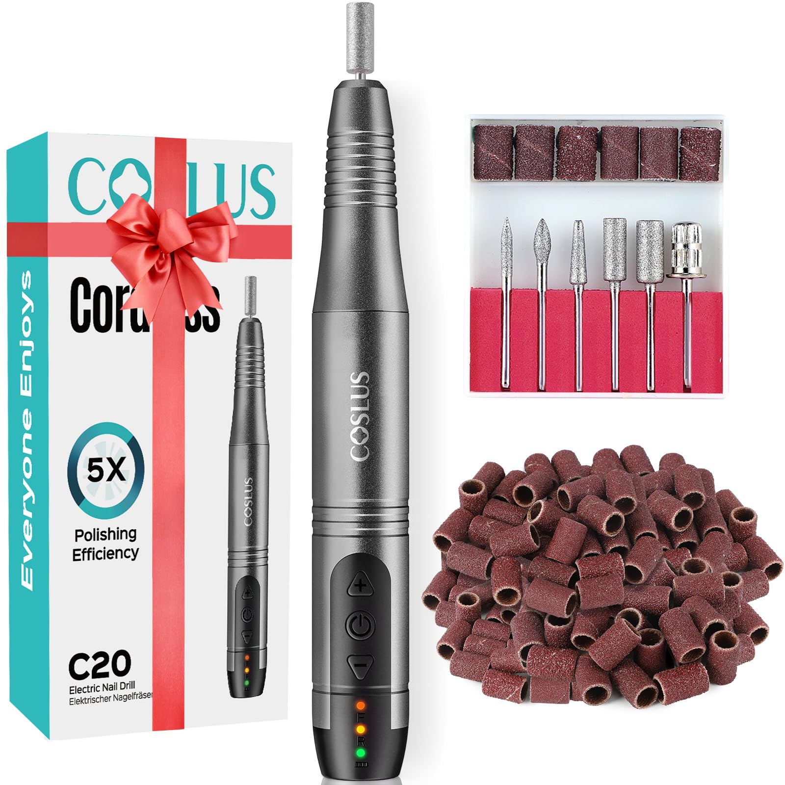 COSLUS C20 cordless nail drill for portable, precise manicures and pedicures.