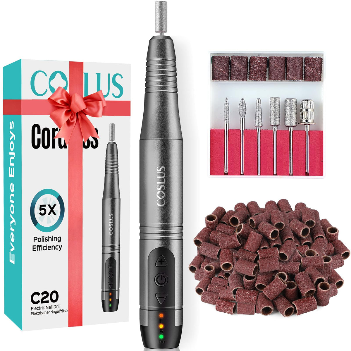 COSLUS C20 cordless nail drill for portable, precise manicures and pedicures.