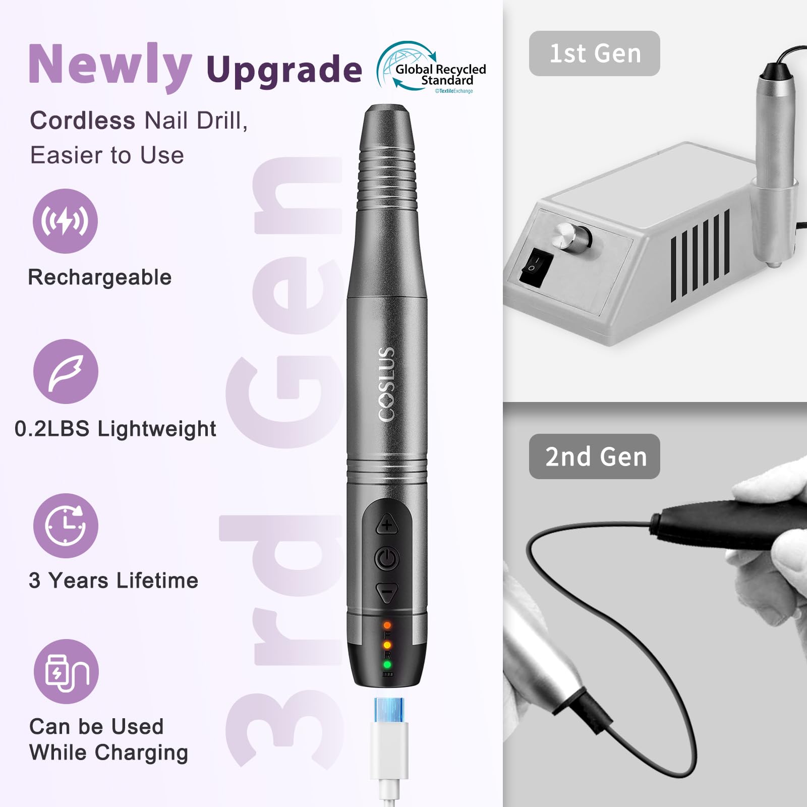 COSLUS C20 portable nail drill kit for all-in-one nail sessions.