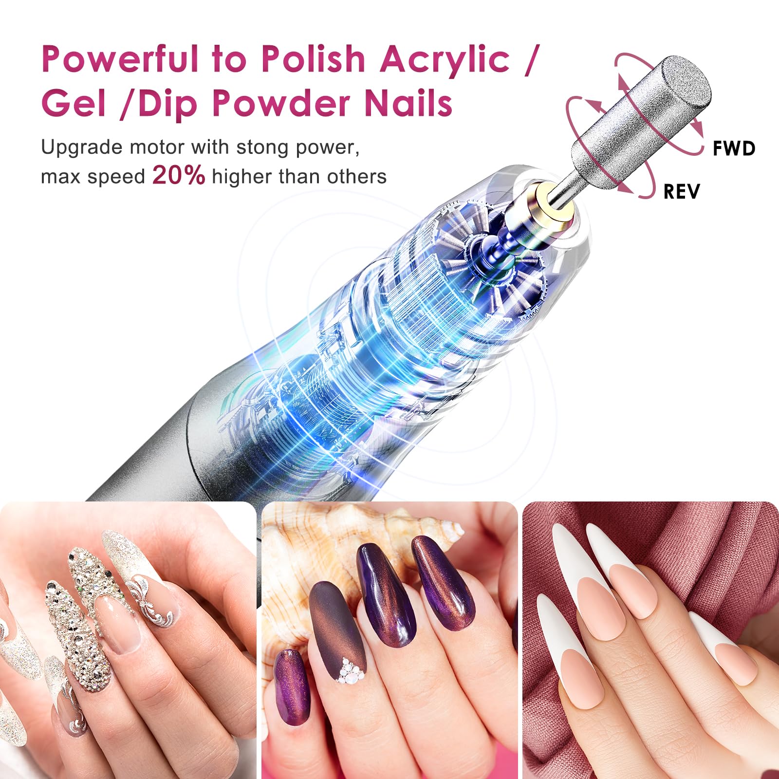 COSLUS C20 professional drill bits for versatile manicure and pedicure tasks.
