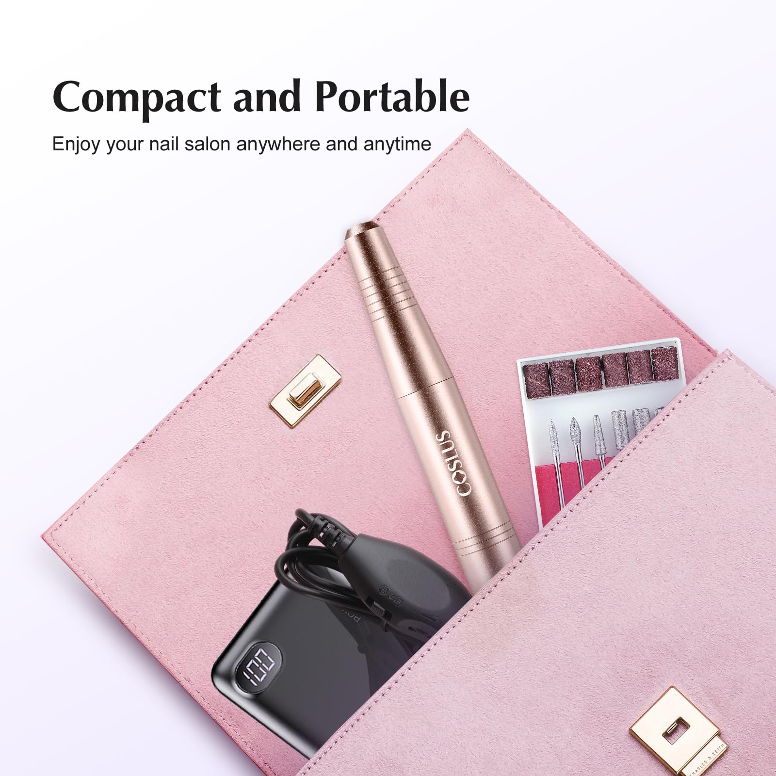 COSLUS C40 portable nail drill ready for on-the-go nail art sessions.