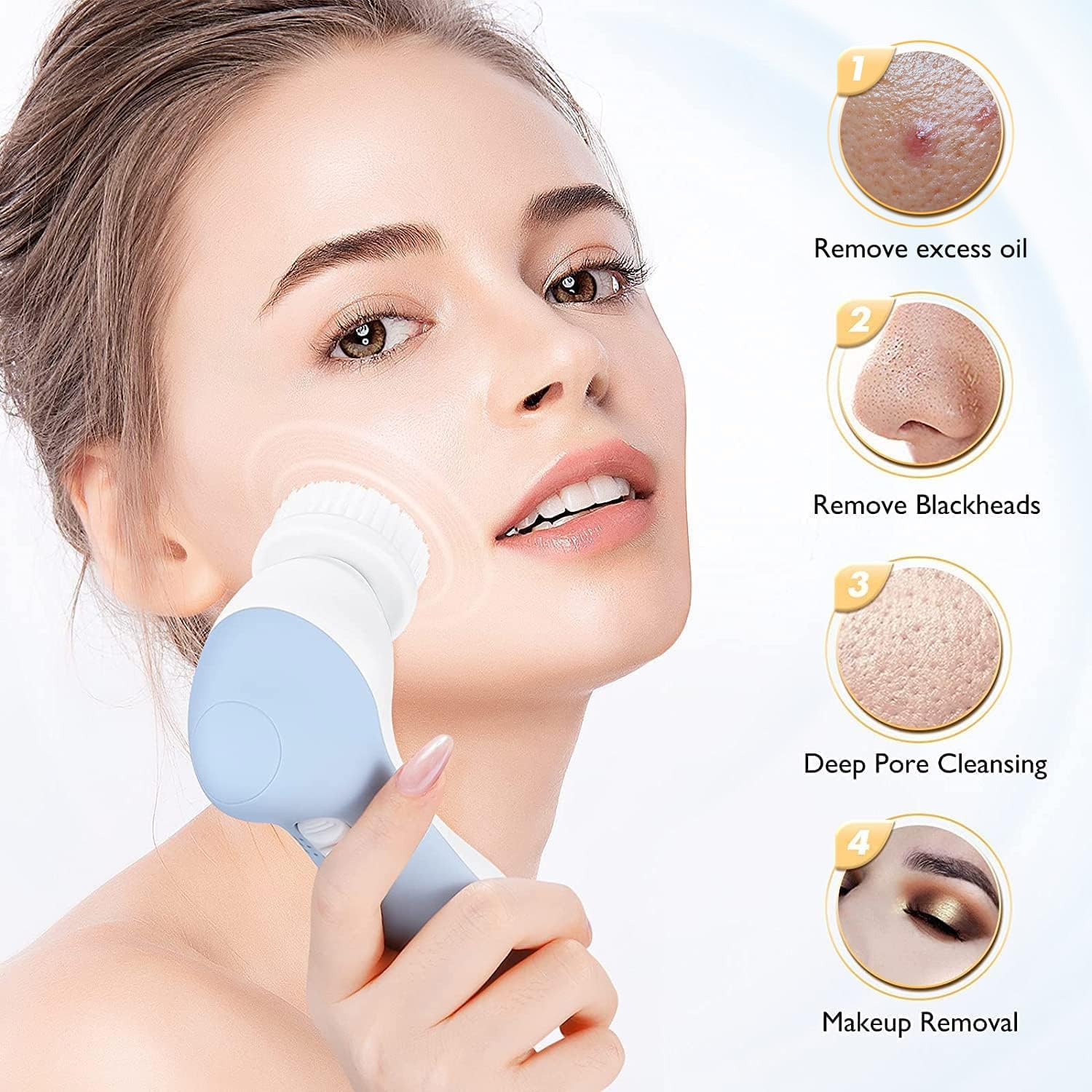 COSLUS FBS-D silicone head close-up highlighting gentle exfoliation and soft cleansing