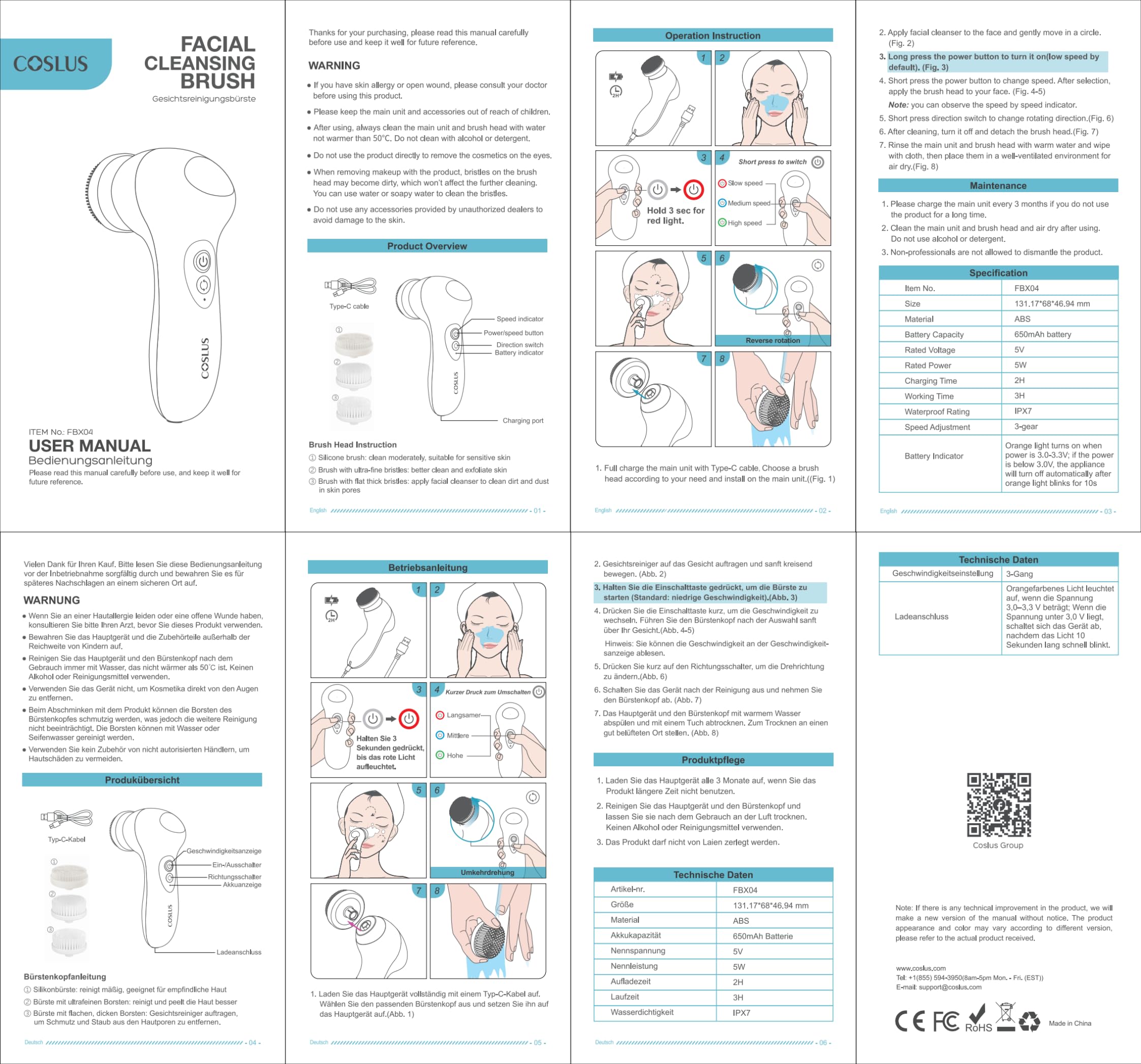 COSLUS FBX04 deep-clean silicone head for thorough cleansing without irritation.