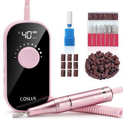 COSLUS nail drill with 40K RPM motor for smooth shaping.