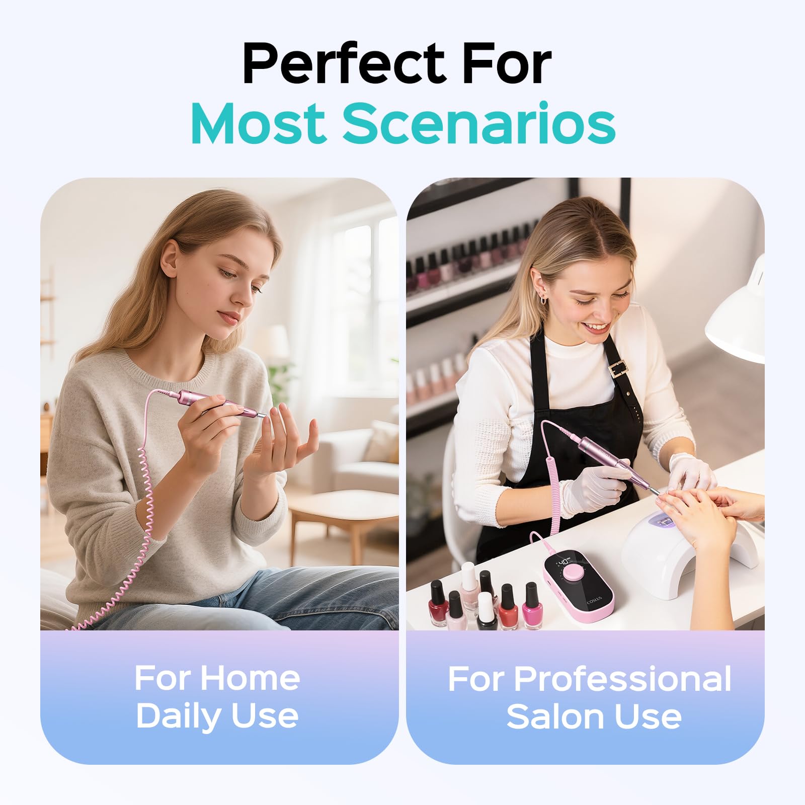 COSLUS nail drill all-in-one tool for nails and gels.