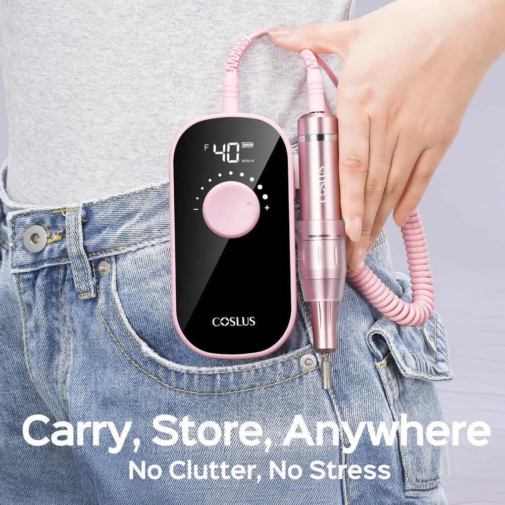 COSLUS nail drill fast charging for quick readiness.