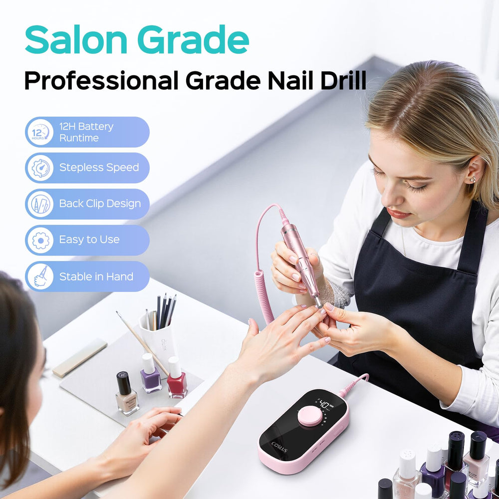 COSLUS nail drill long-lasting battery for extended sessions.