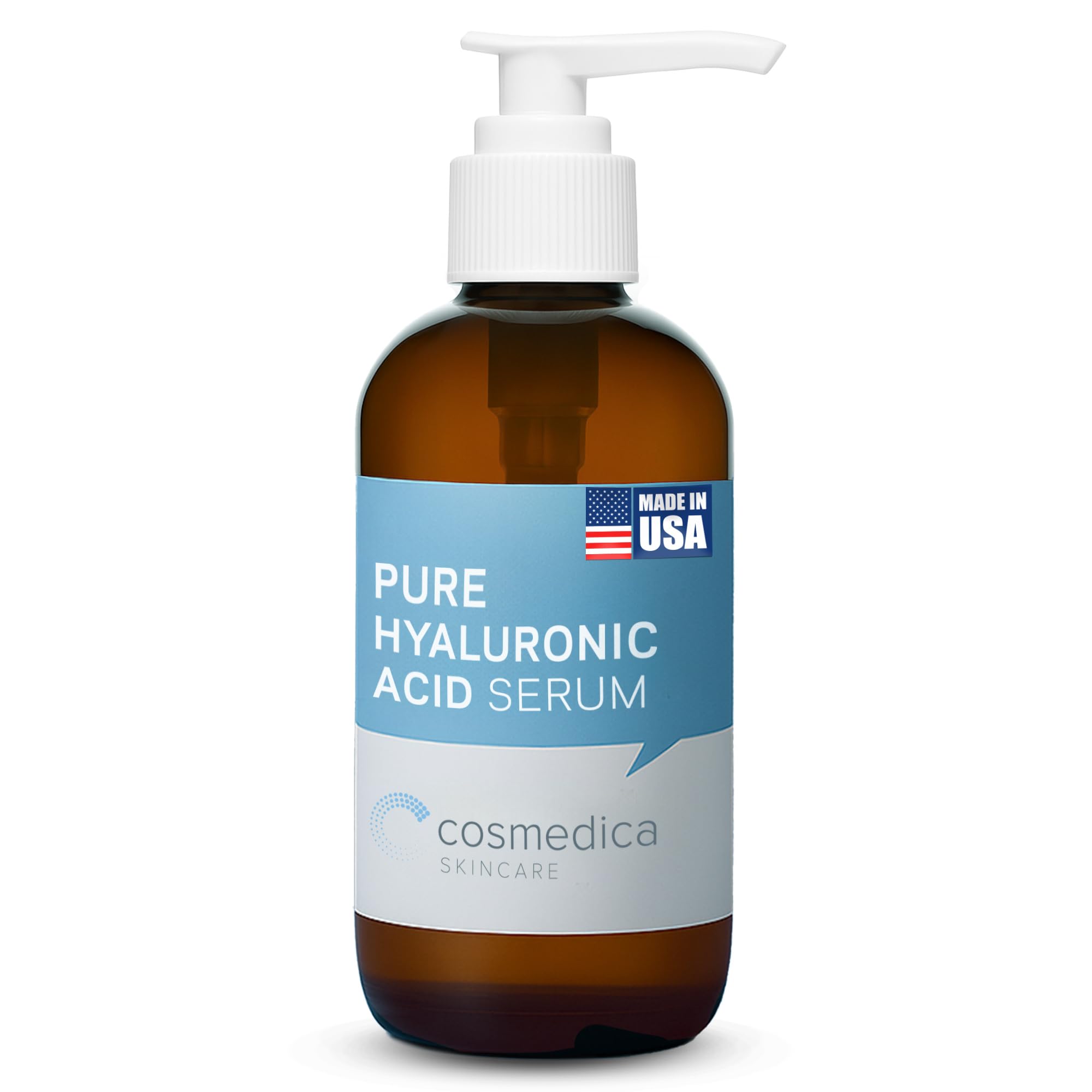 Cosmedica Skincare Hyaluronic Acid Serum bottle pour shows rapid hydration ready for action