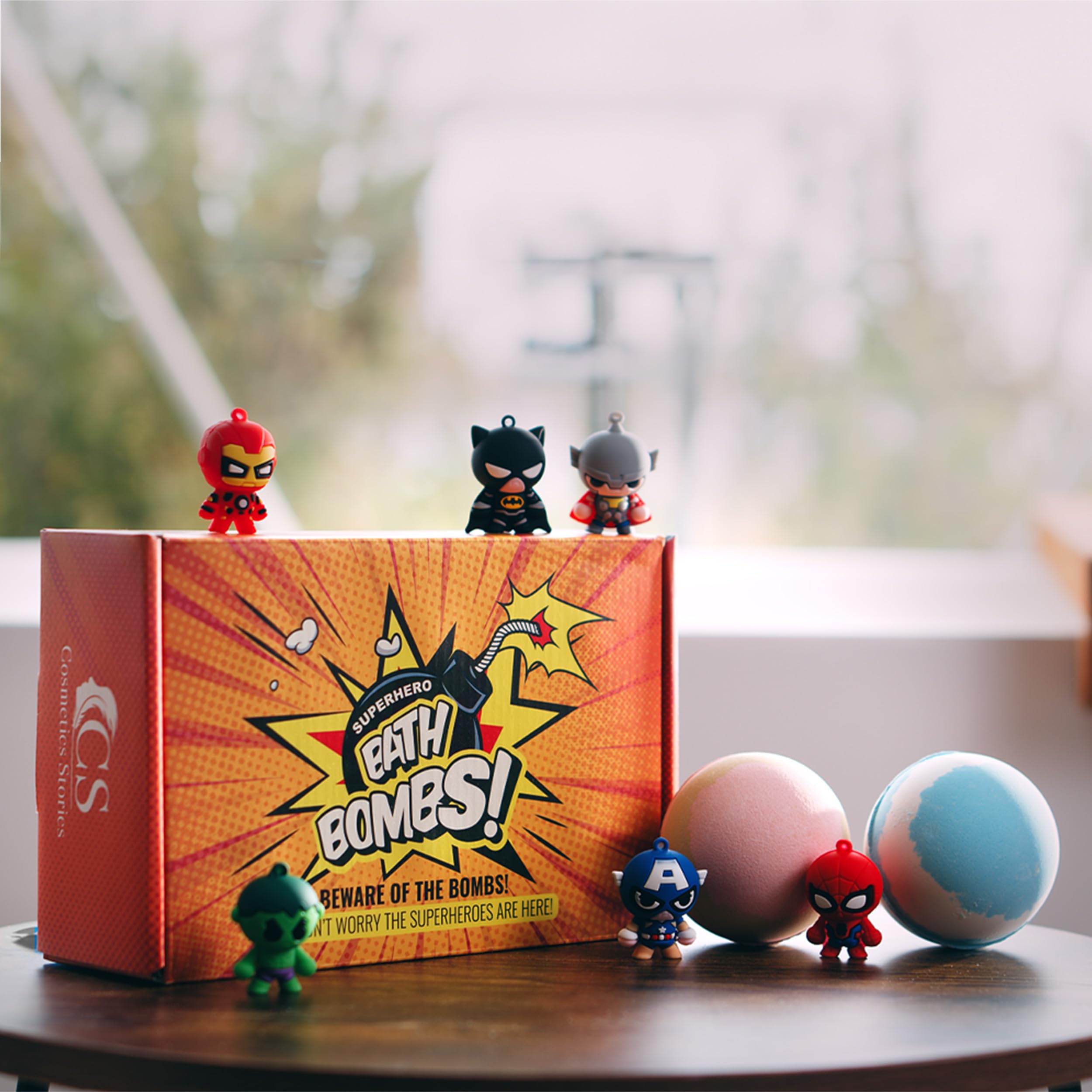 Cosmetics Stories bath bomb spins while releasing uplifting scents.