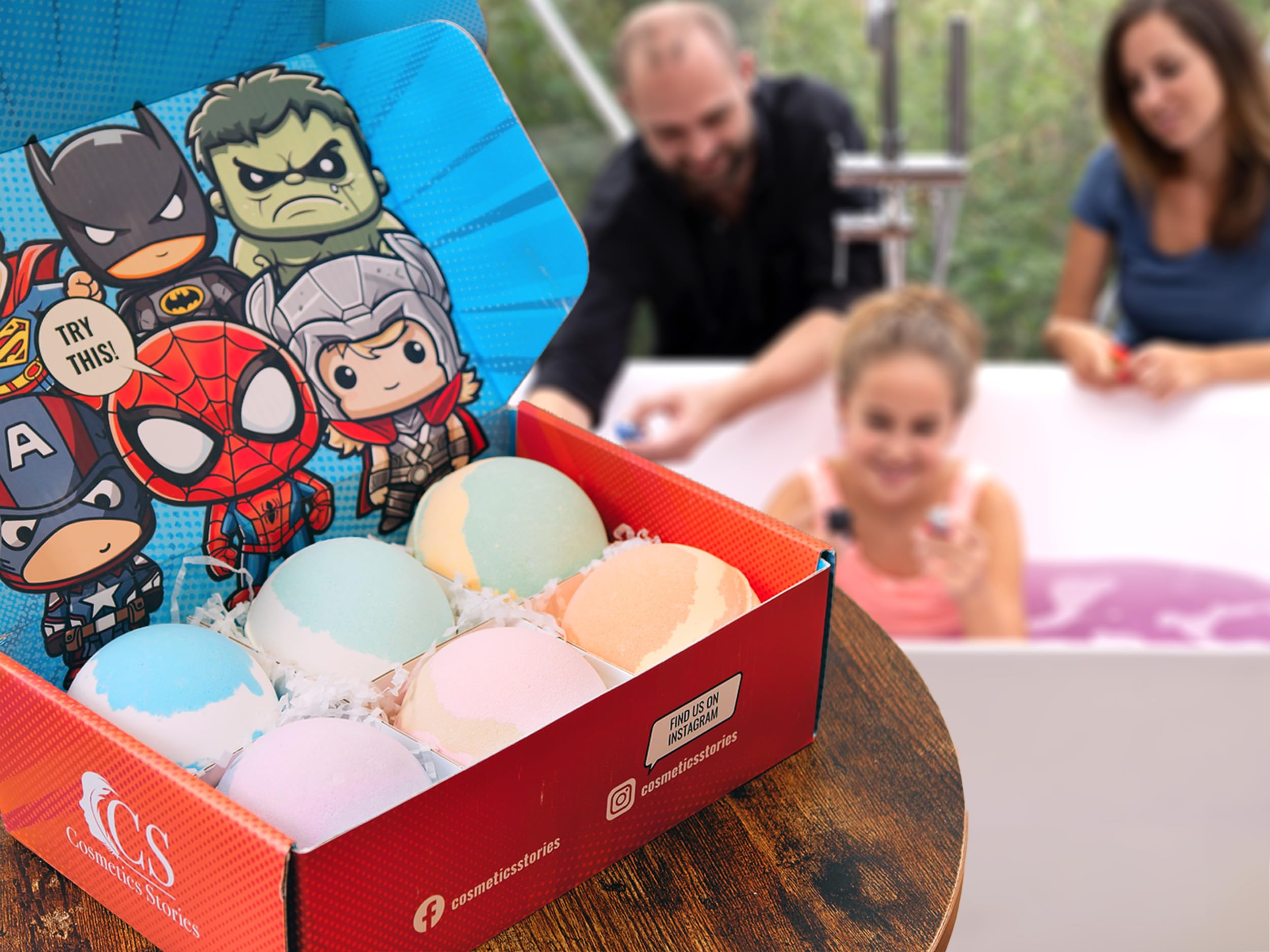 Cosmetics Stories colorful bath bomb design ideal for gifting.