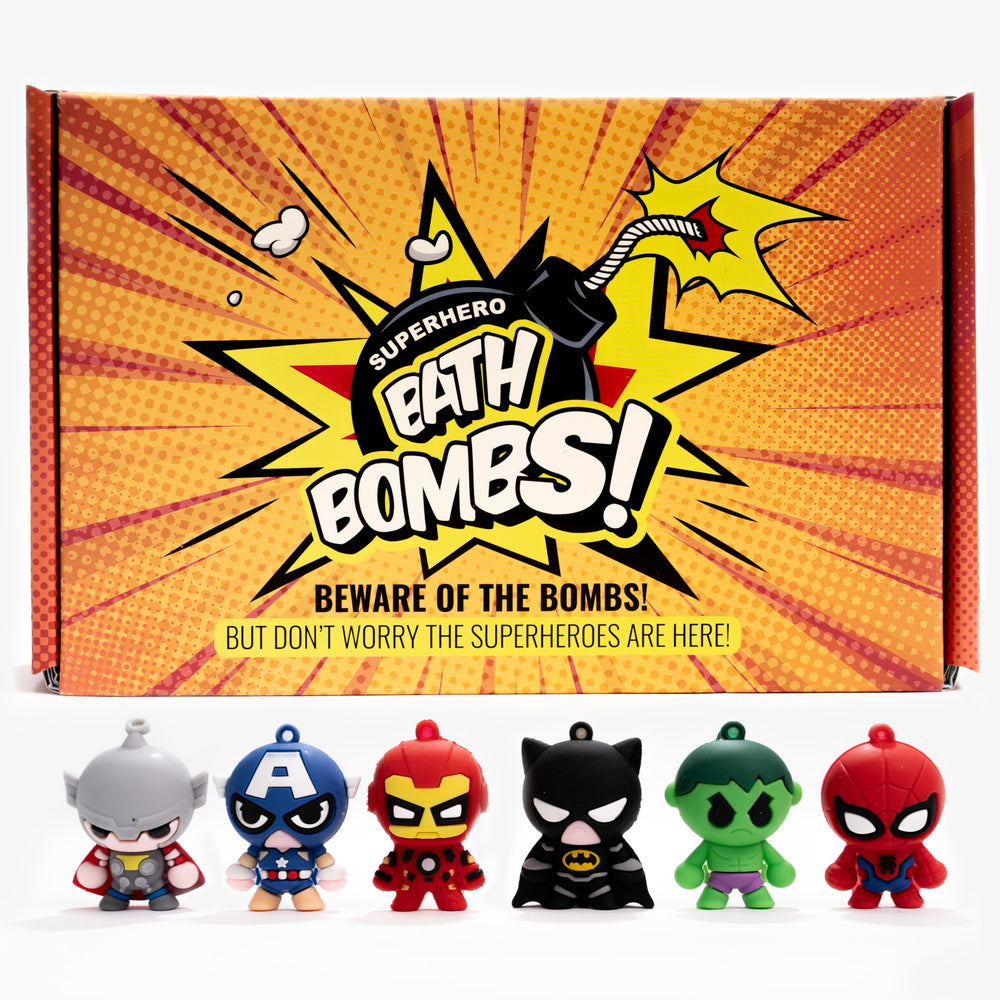 Cosmetics Stories superhero bath bomb surprise inside sparks imaginative bath time.