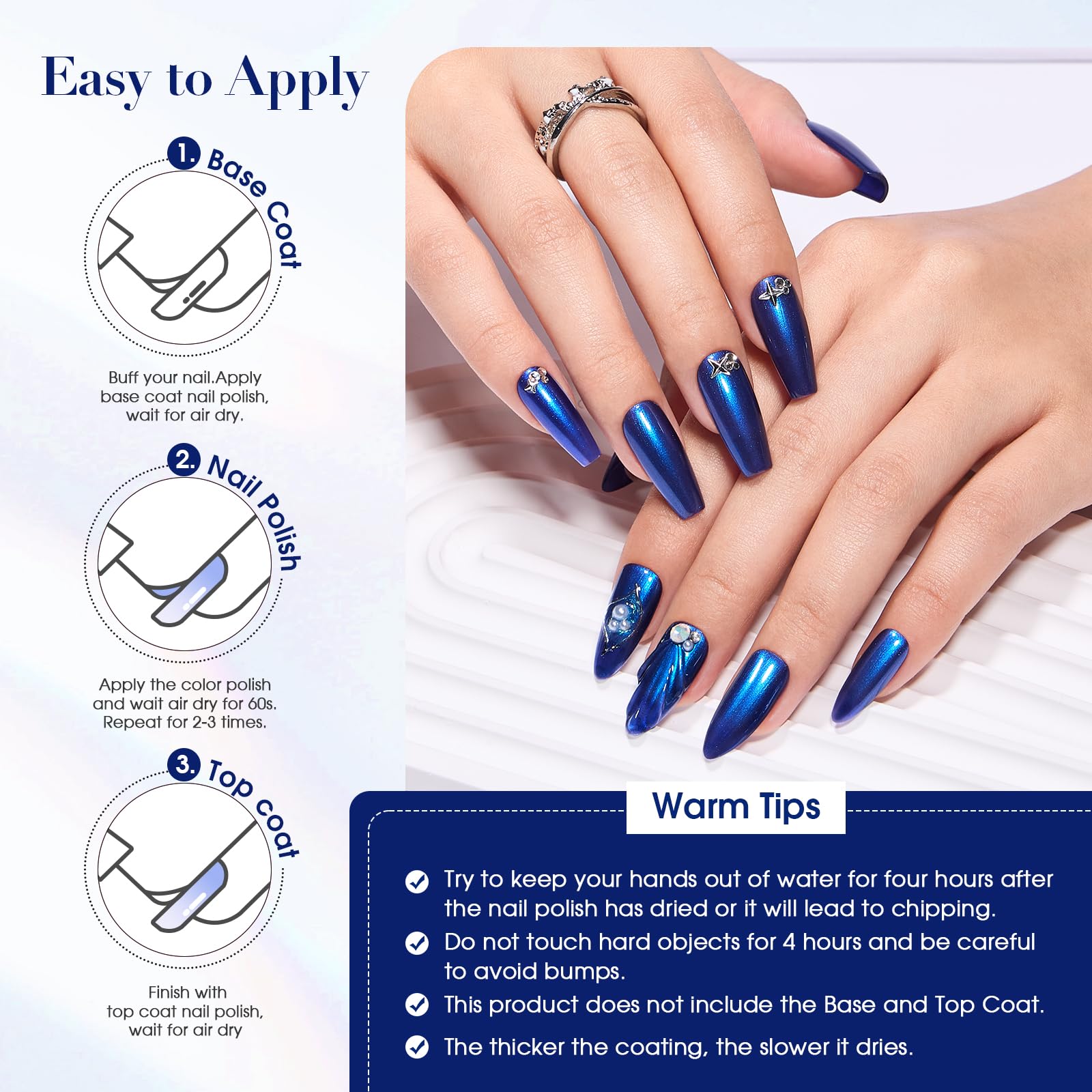 COSMOO Royal Blue nails showing chrome-like iridescent effect