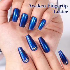 COSMOO Royal Blue polish brush applying glossy iridescent lacquer