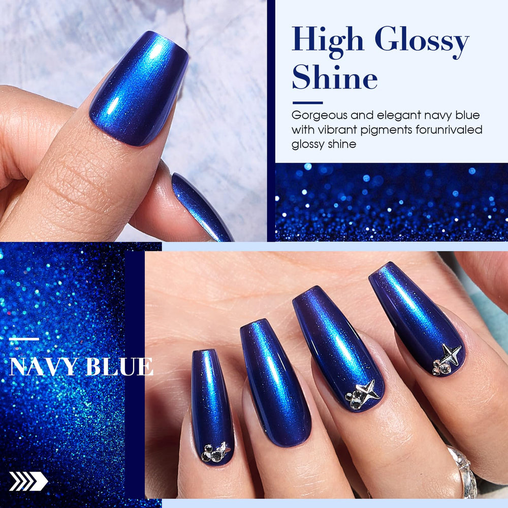 Close-up of COSMOO Royal Blue quick-dry lacquer being applied on nails