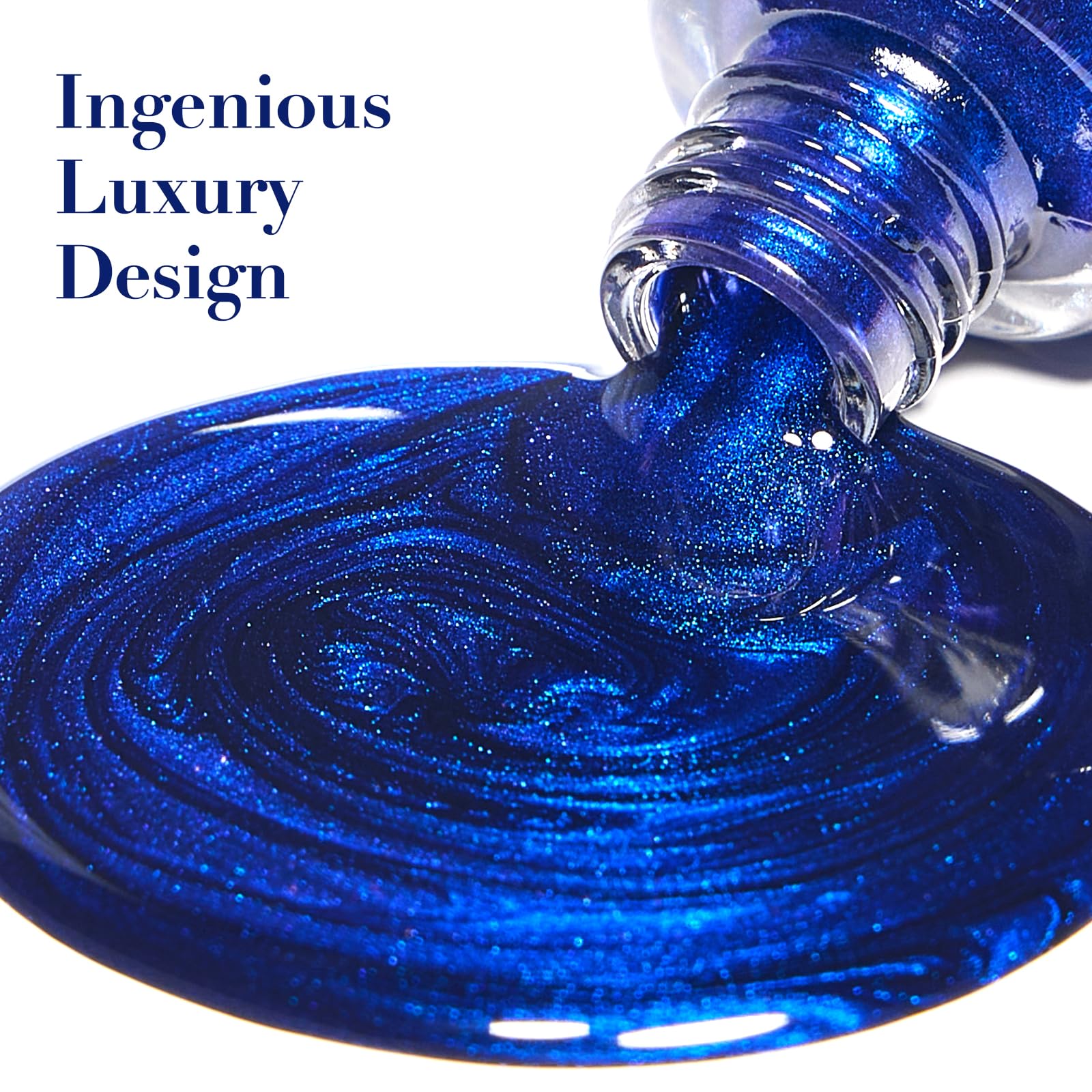 Macro view of COSMOO Royal Blue nails with shimmering finish