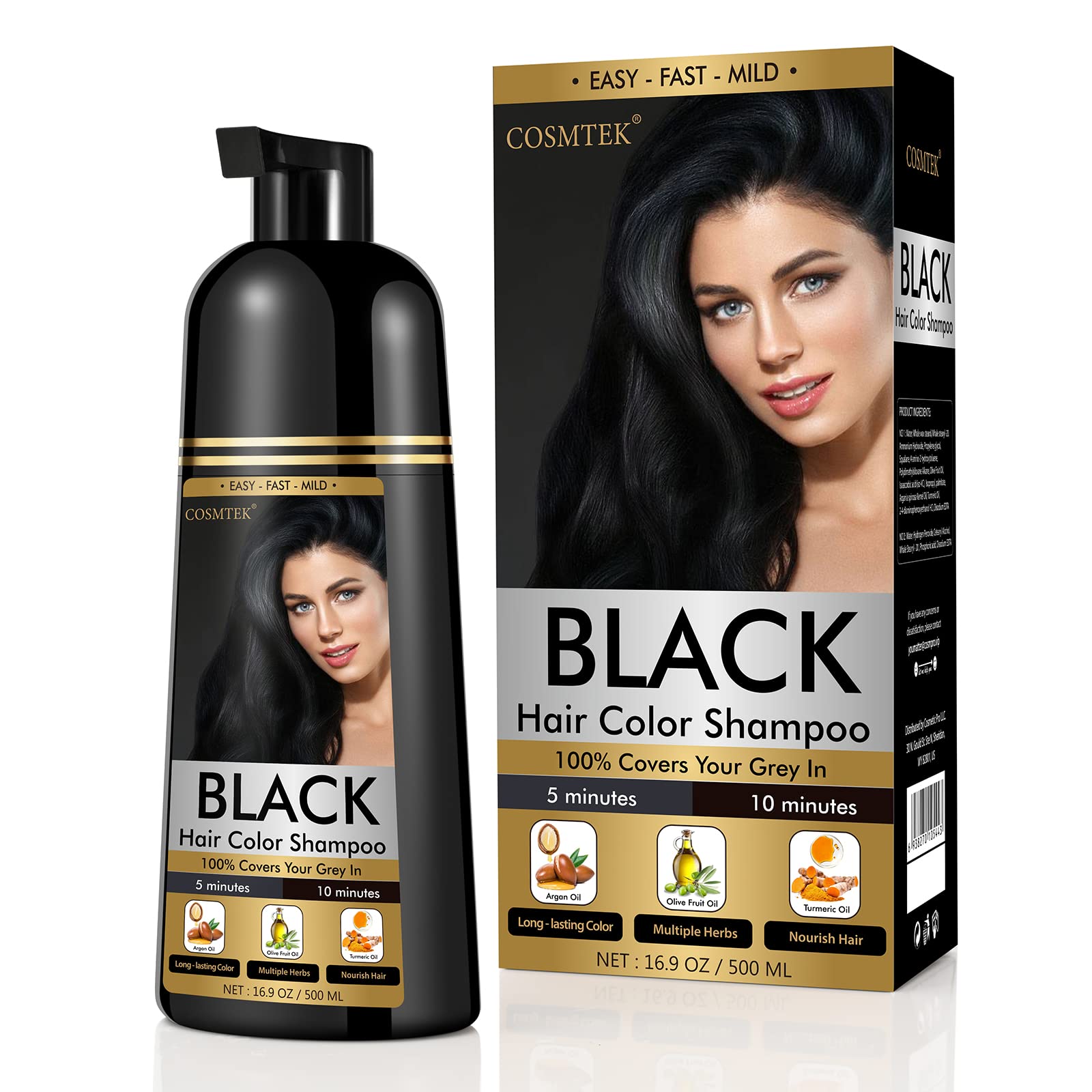 COSMTEK Black Dye Shampoo bottle 500ml for easy at-home color refresh.