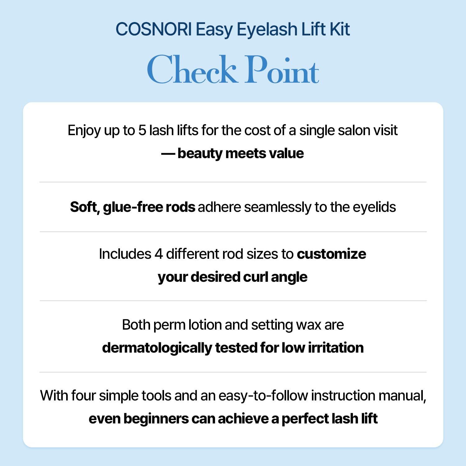 Self-adhesive rods from COSNORI kit secure lashes without glue during lifting