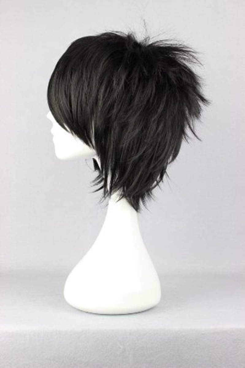 COSPLAZA full head-on view of the short black cosplay wig