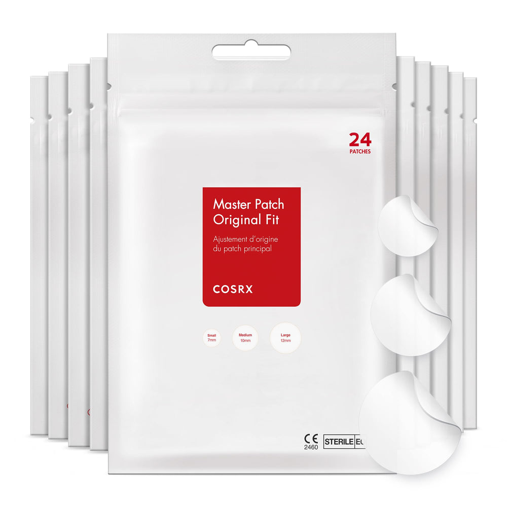 COSRX original hydrocolloid patch on skin protects and absorbs blemish