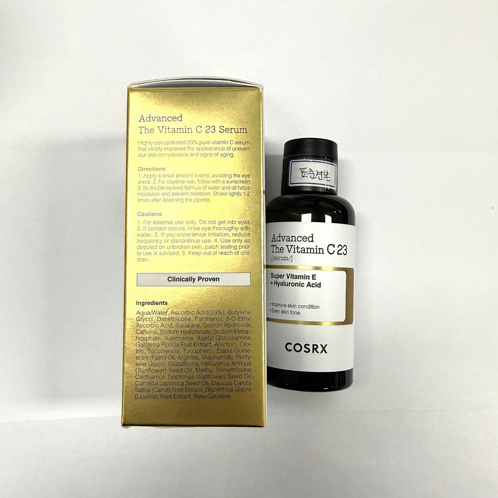 Packaging note reminds patch test before applying COSRX serum.