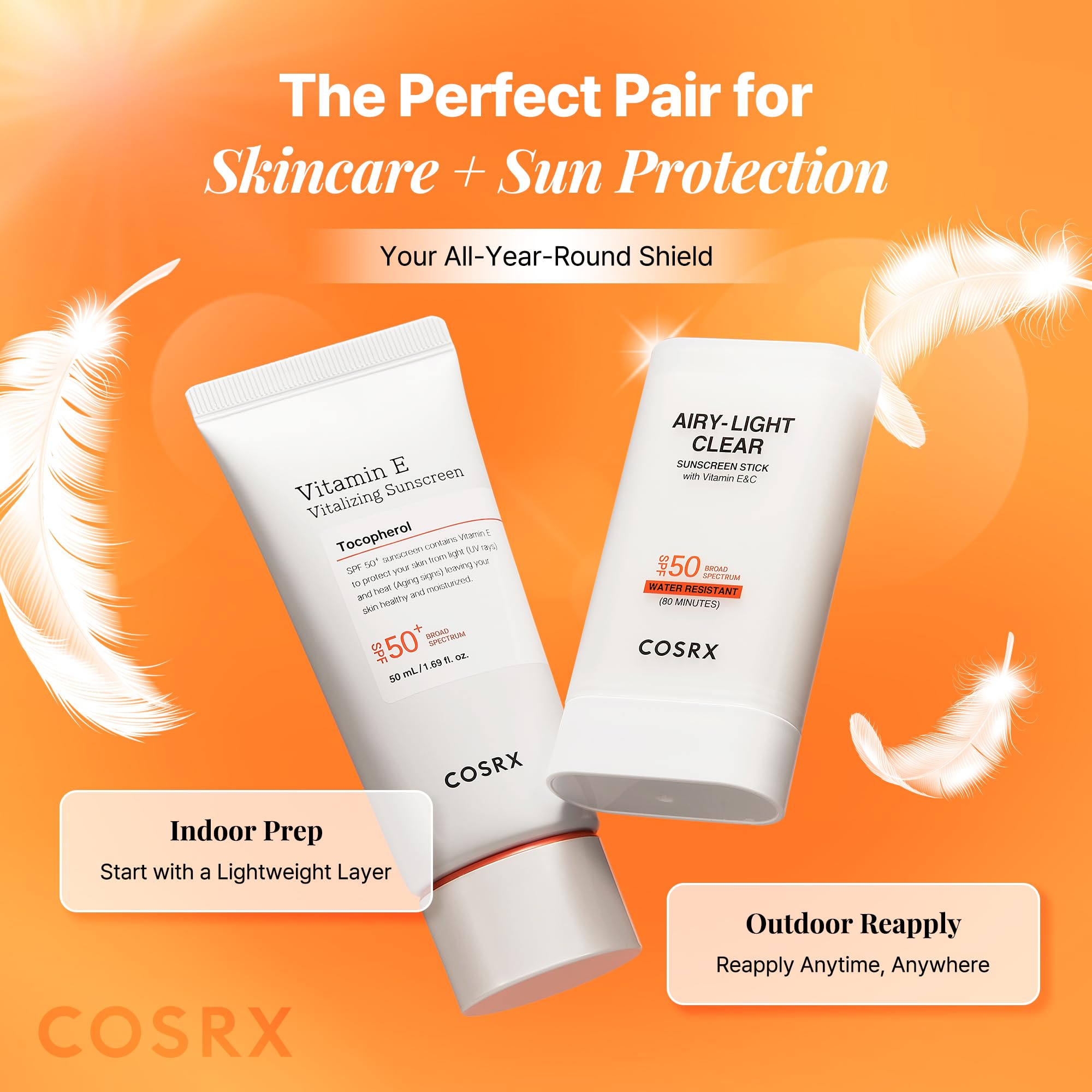 COSRX Airy-Light sunscreen stick enriched with vitamins E and C
