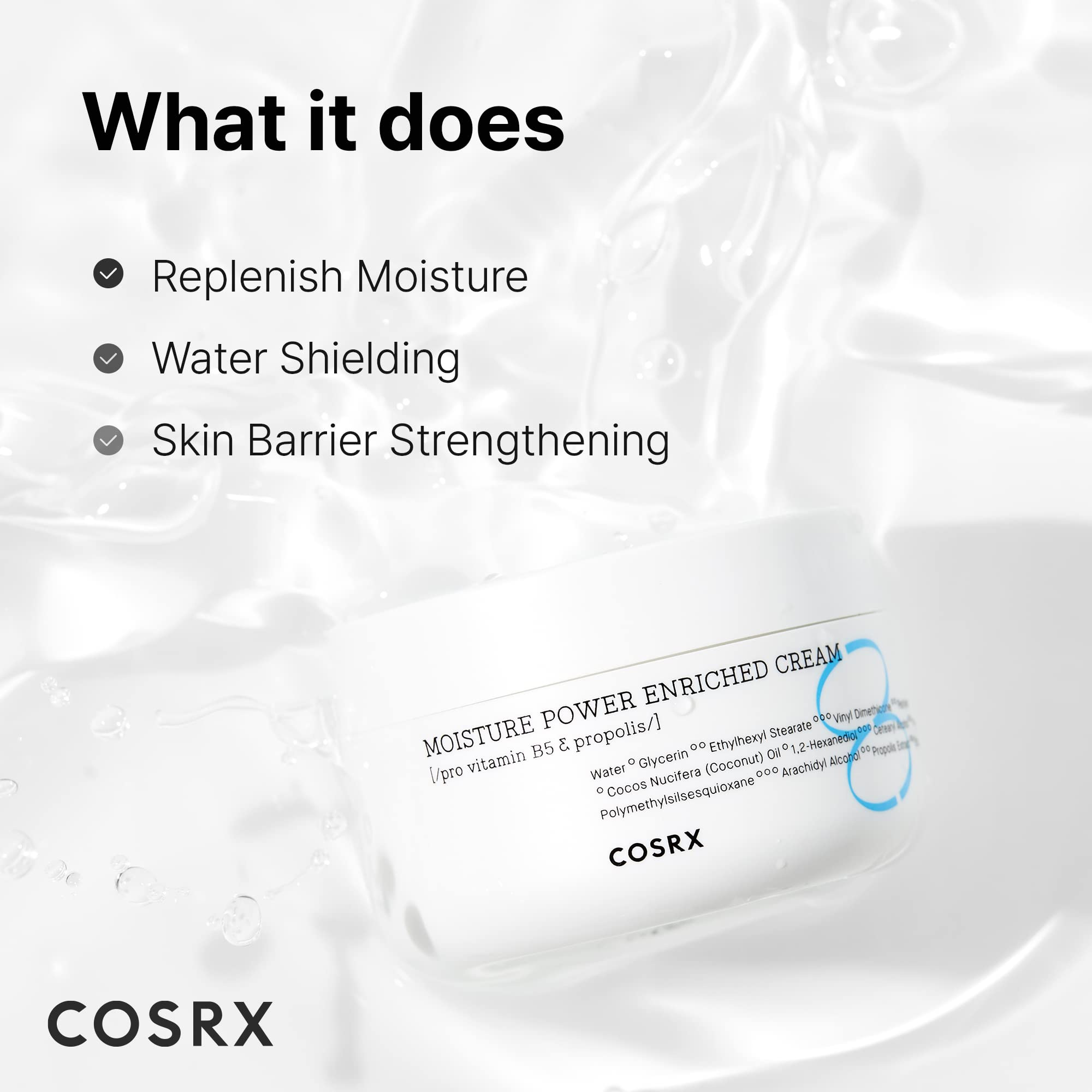 CosRX aplicación diaria de crema, movimiento suave para piel sensible.